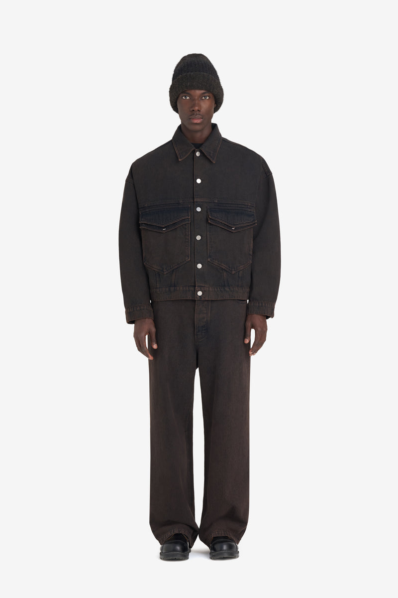 LOOSE DENIM JACKET DK BROWN 3