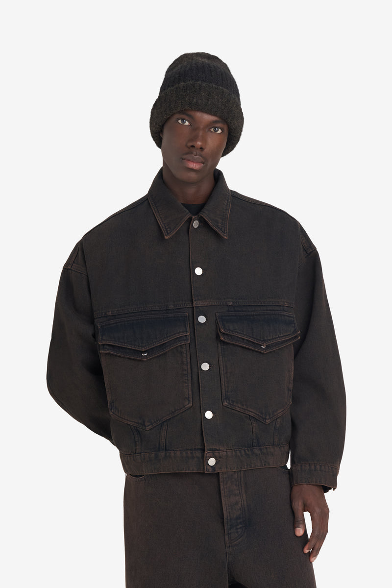 LOOSE DENIM JACKET DK BROWN 2