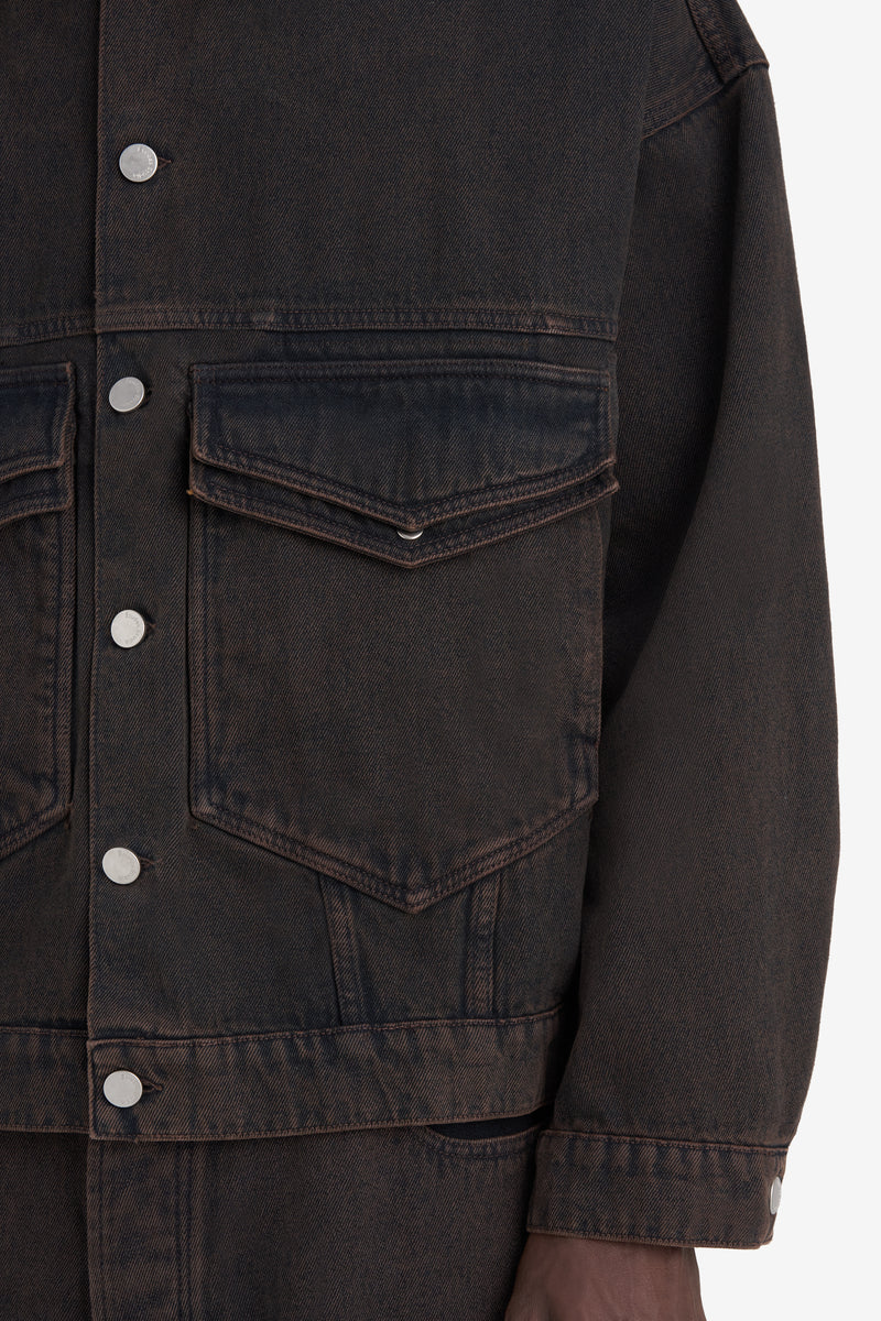 LOOSE DENIM JACKET DK BROWN 5