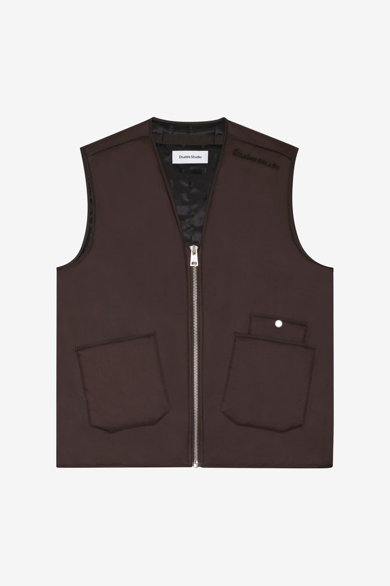 PADDED ZIP VEST DK BROWN 1