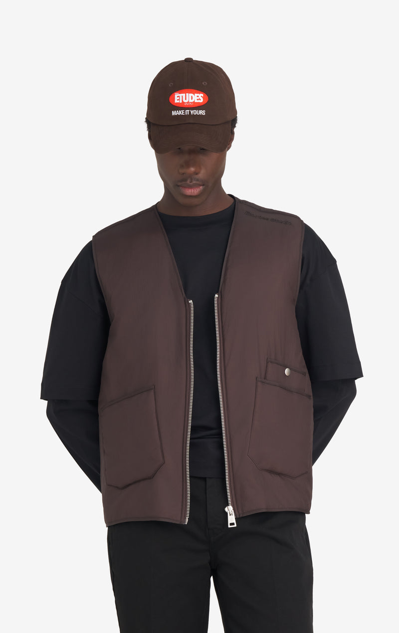 ETUDES STUDIO PADDED ZIP VEST DARK BROWN 2