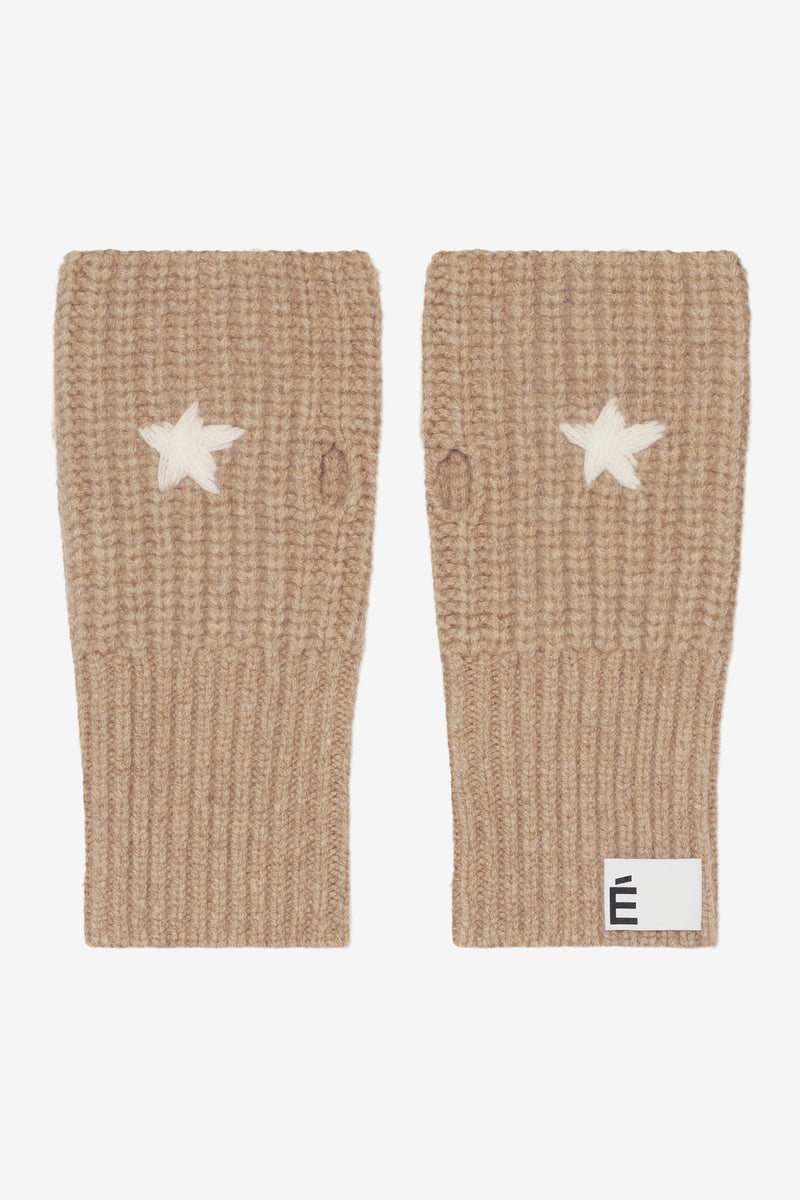 RIBBED MITTENS STAR BEIGE 1