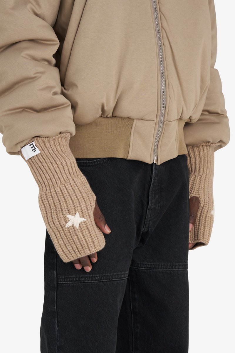 RIBBED MITTENS STAR BEIGE 2