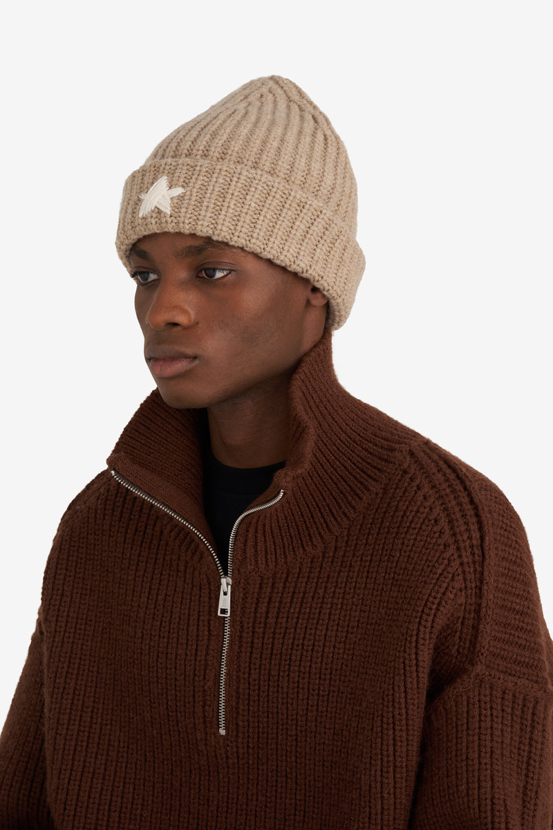 RIBBED BEANIE STAR BEIGE 2