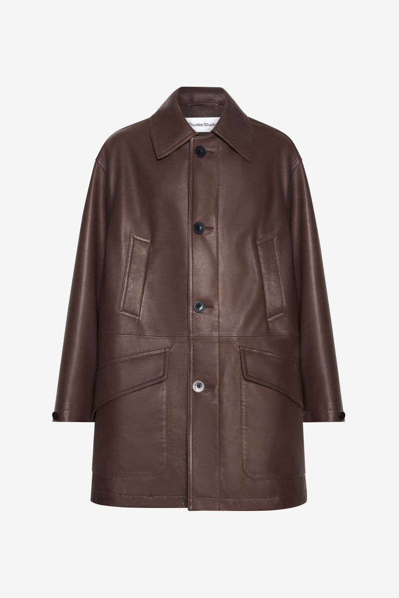 AILLEURS LEATHER COAT - DK BROWN DK BROWN 2