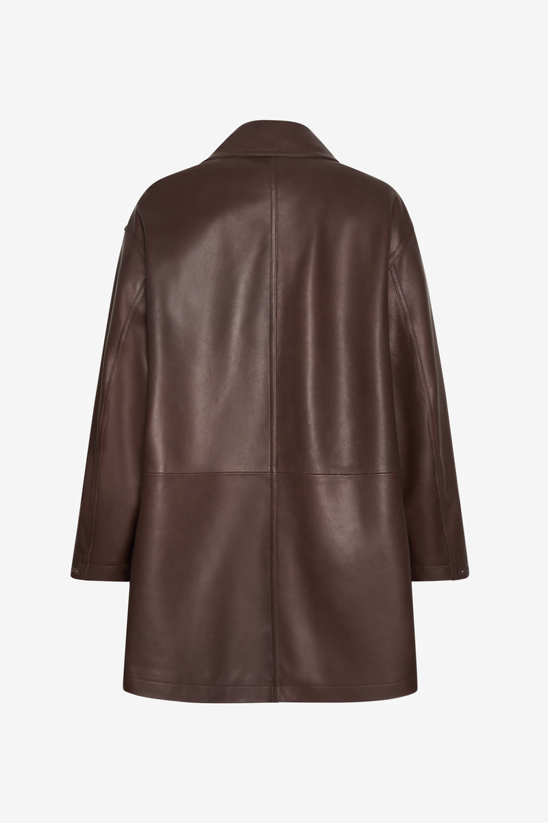 AILLEURS LEATHER COAT - DK BROWN DK BROWN 1