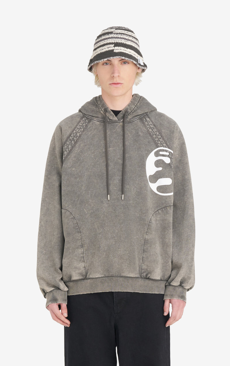 STRUCTURE E TECHNO HEAVY BLEACH HOODIE - GRAY