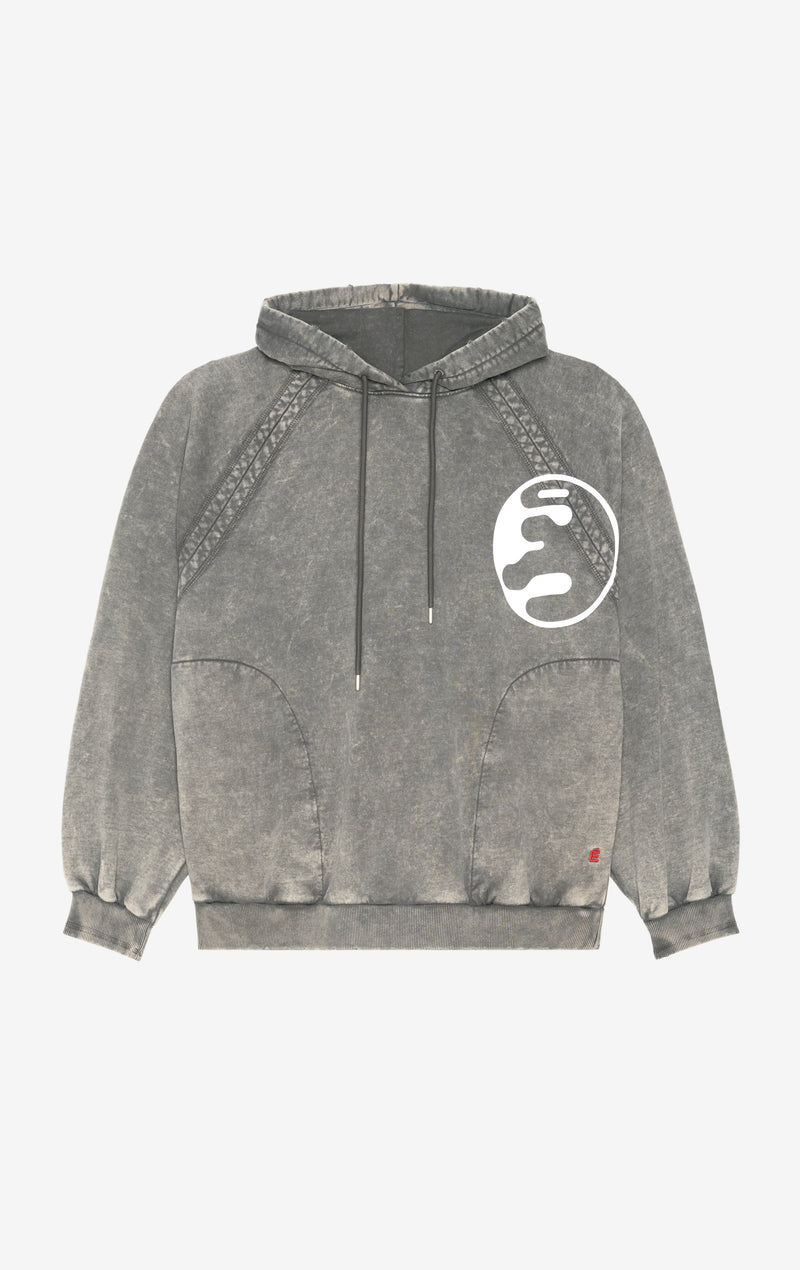 STRUCTURE E TECHNO HEAVY BLEACH HOODIE - GRAY