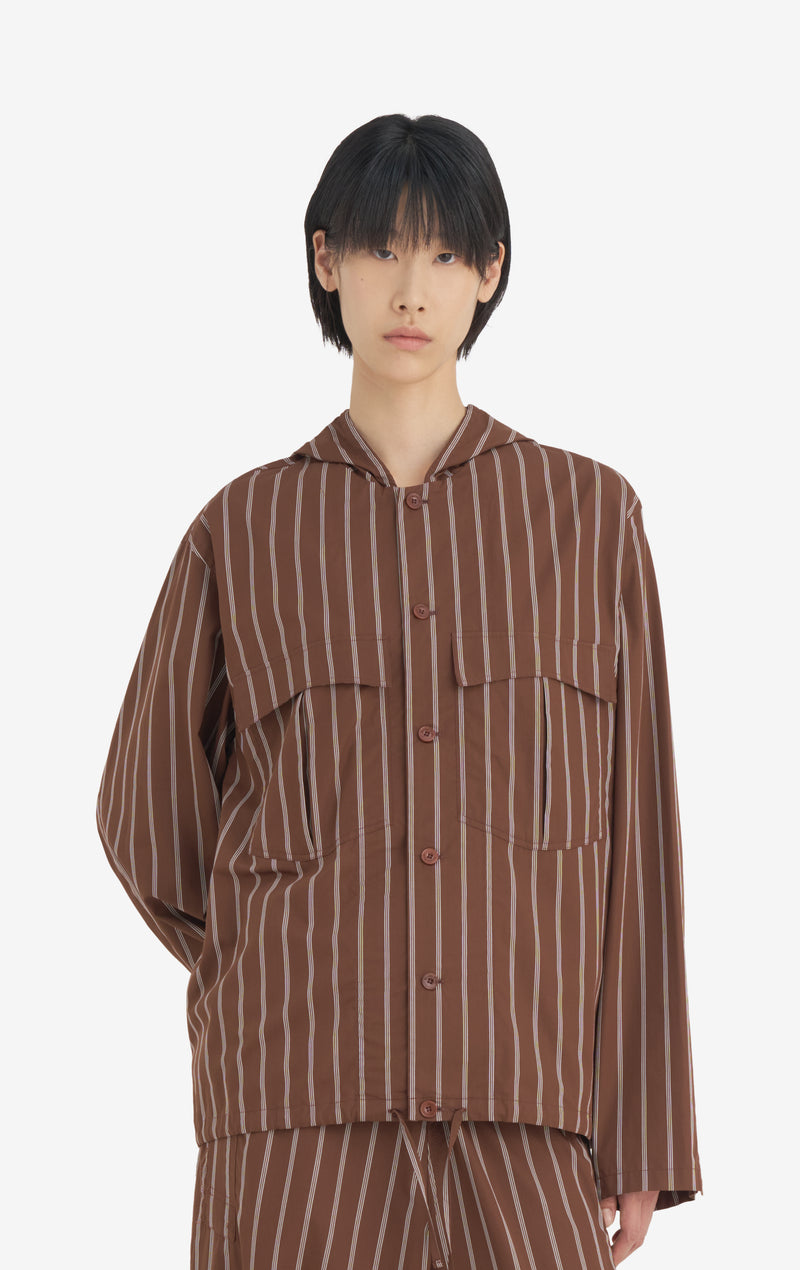 HOODED SHIRT STRIPED 42 / DK BROWN