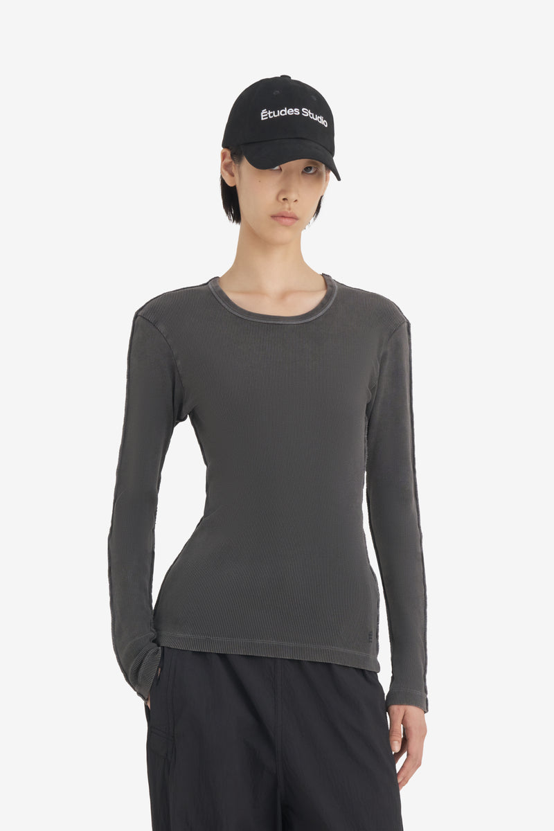 RIB LONG SLEEVES T-SHIRT WASH BLACK 2